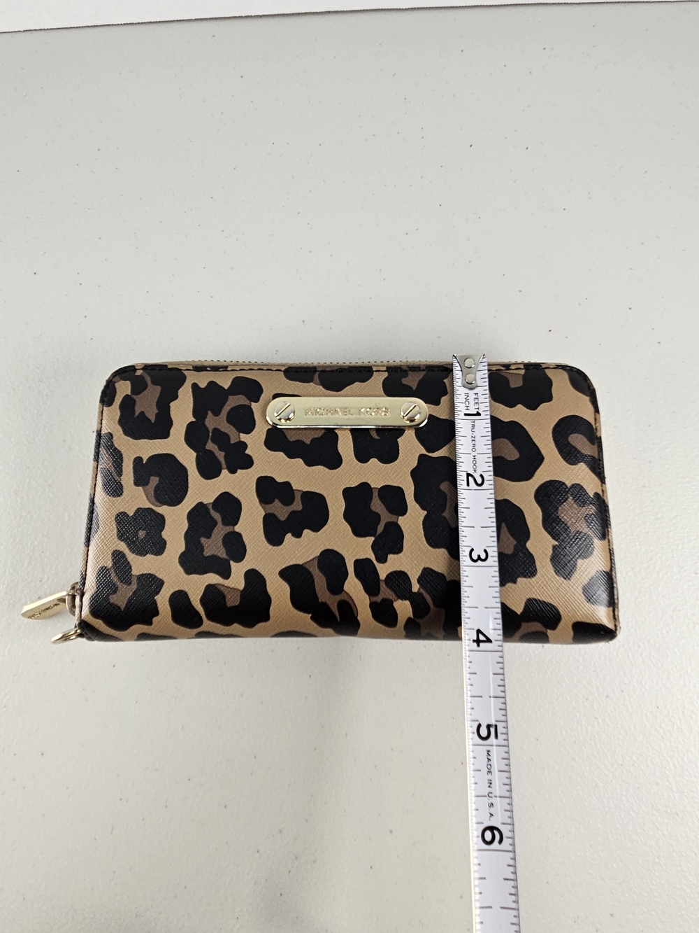 Michael Kors Leopard Zip Wallet in Tan and Black - Picture 5 of 15